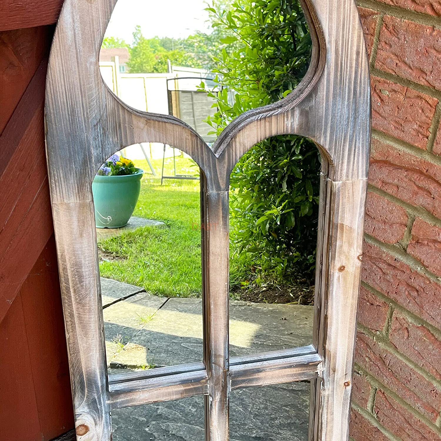 Wooden Gothic Arch Garden Wall Mirror 100cm