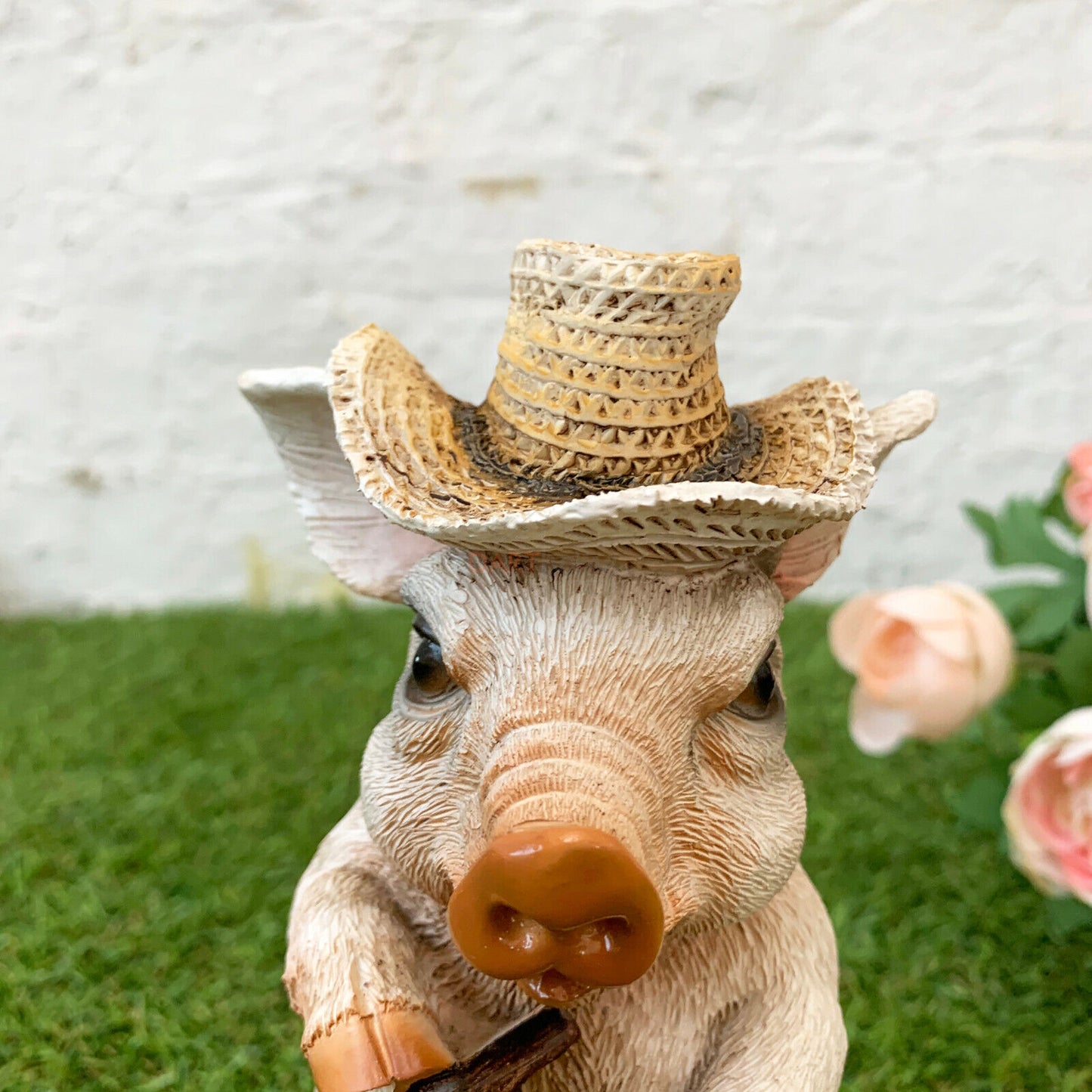 Resin Pig With Spade Ornament 21cm