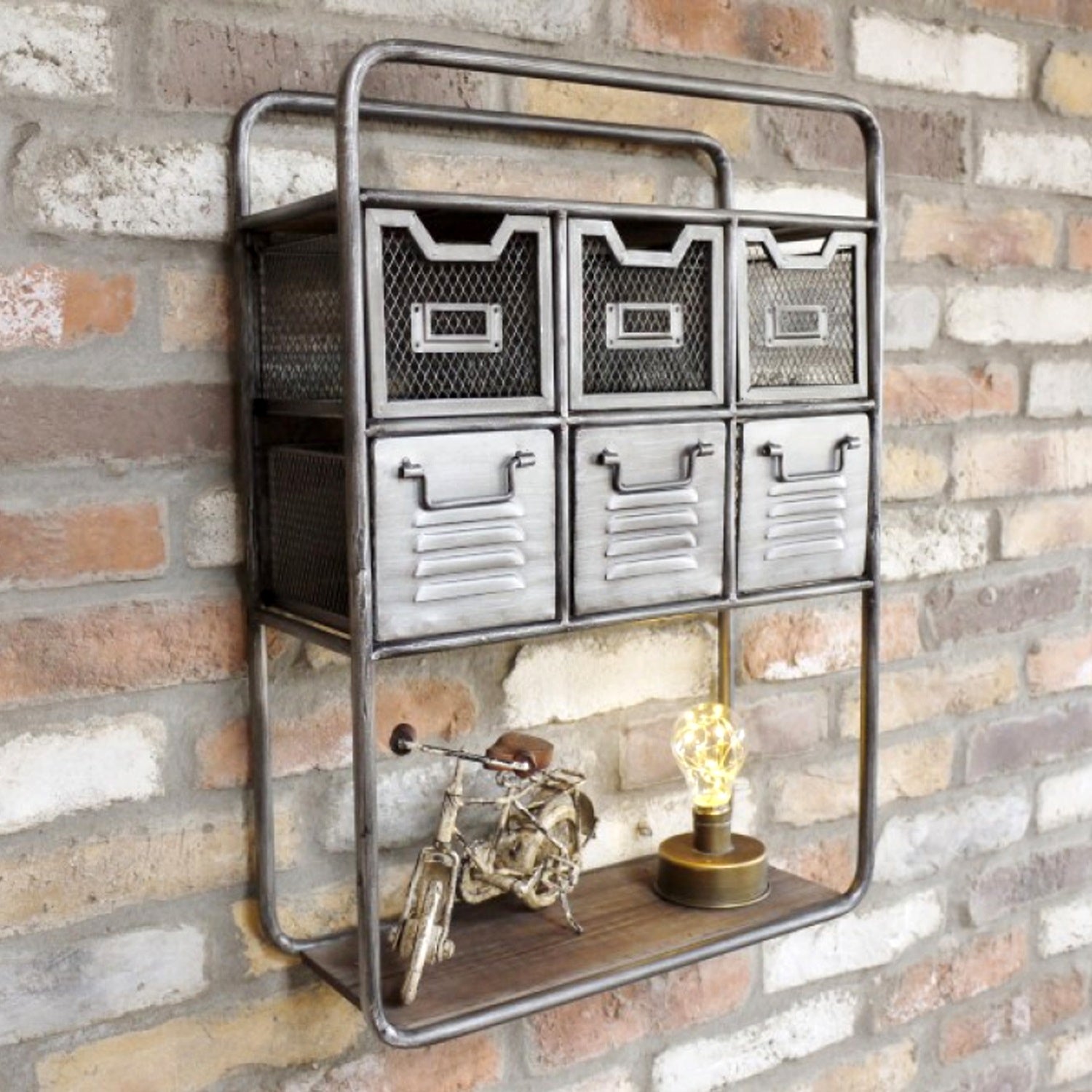 Indsutrial Silver 6 Drawer Wall Unit