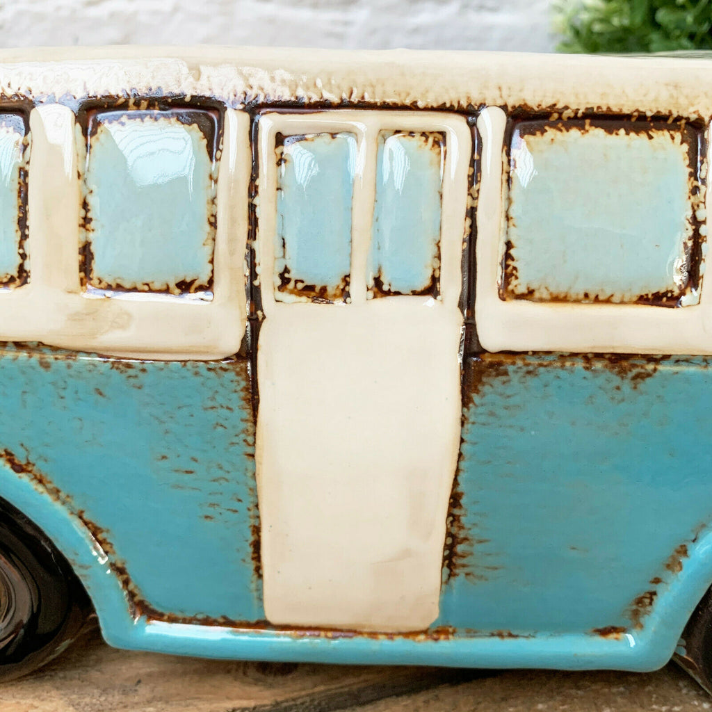 Ceramic Blue Camper Van Plant Pot