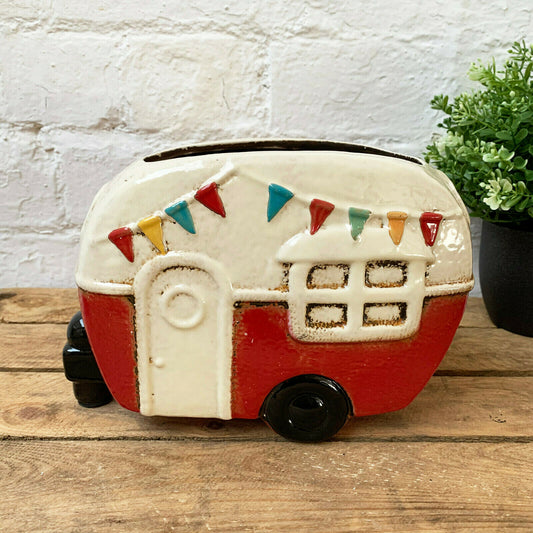 Indoor Red Ceramic Caravan Planter