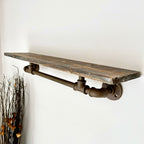 76cm Industrial Pipe Shelf W/ Rusted Wooden Top