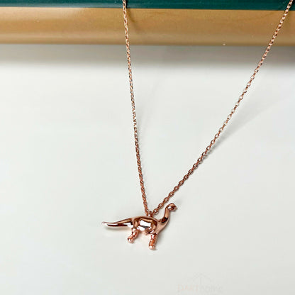 Rose Gold Diplodocus Dinosaur Womens Necklace 18"