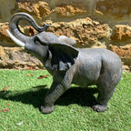 Graue Glückselefant-Gartenskulptur, groß, 42 cm