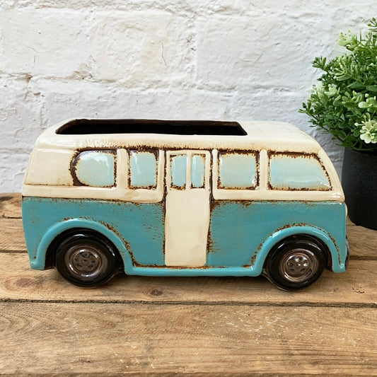 Ceramic Blue Camper Van Plant Pot