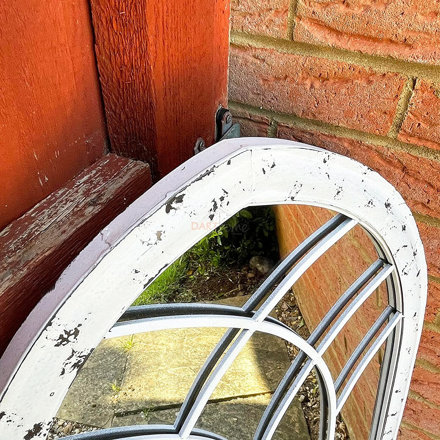 Distressed White Arched Garden Mirror
