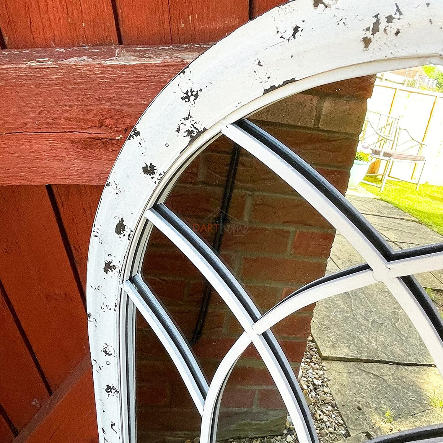 Distressed White Arched Garden Mirror