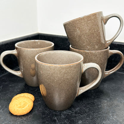 4pc Stoneware Reactive Glaze 400ml Mugs - Brown