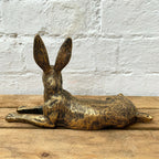 Resin Gold Lying Hare Sculpture 24cm