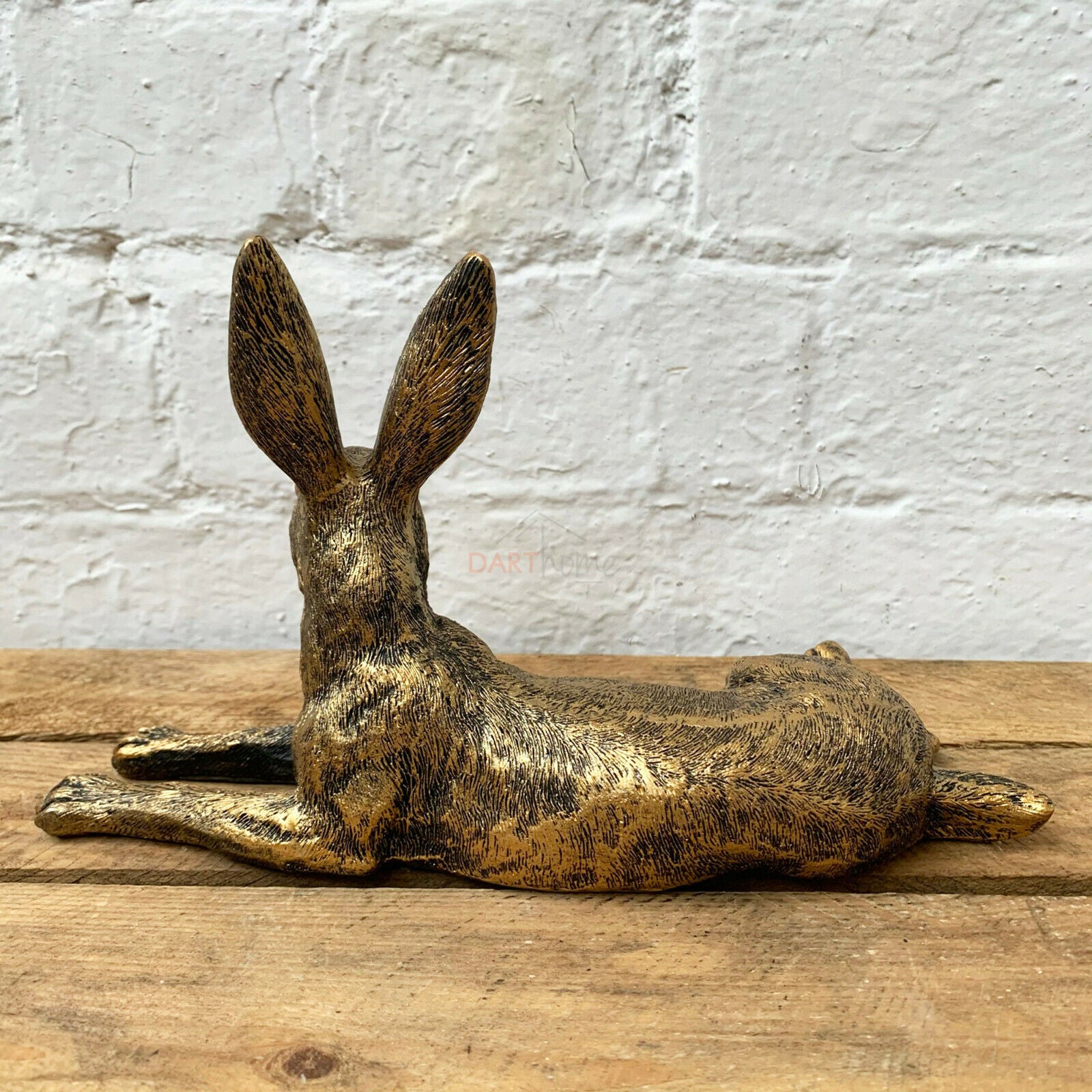 Resin Gold Lying Hare Sculpture 24cm