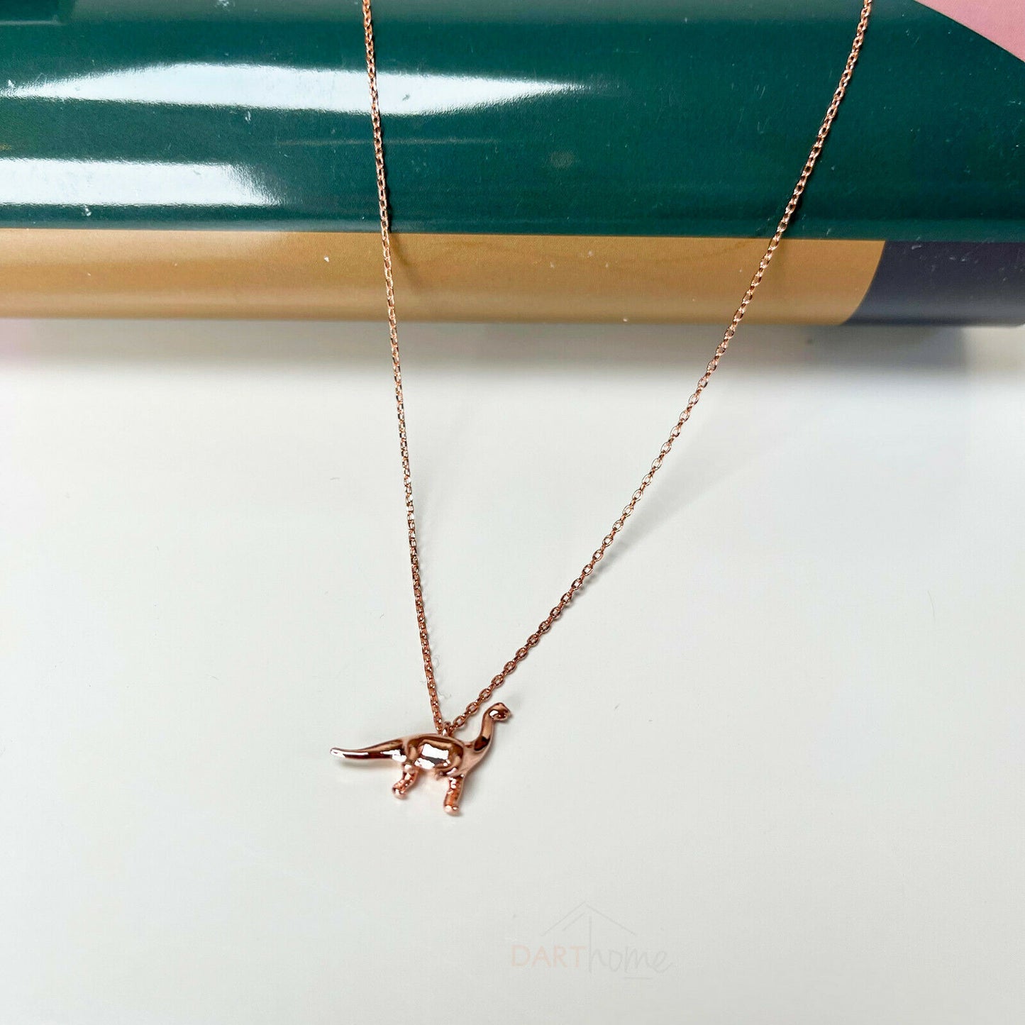 Rose Gold Diplodocus Dinosaur Womens Necklace 18"