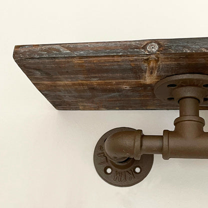 76cm Industrial Pipe Shelf W/ Rusted Wooden Top