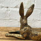 Resin Gold Lying Hare Sculpture 24cm