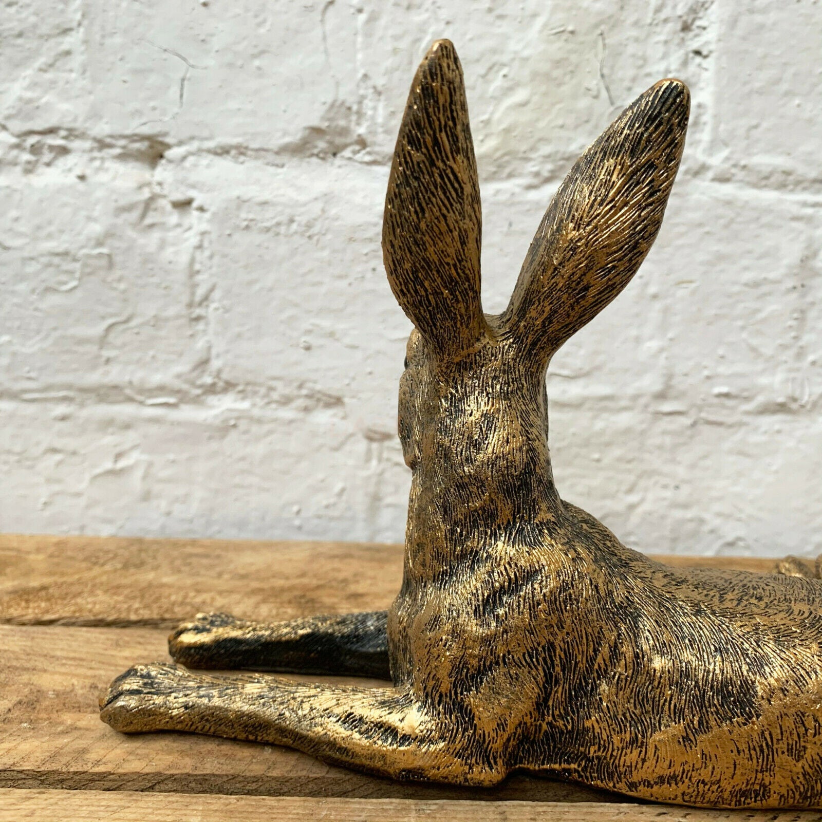 Resin Gold Lying Hare Sculpture 24cm