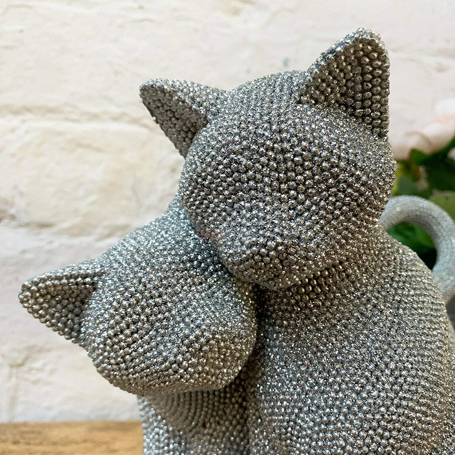 Silver Glitter Cat Couple Ornament