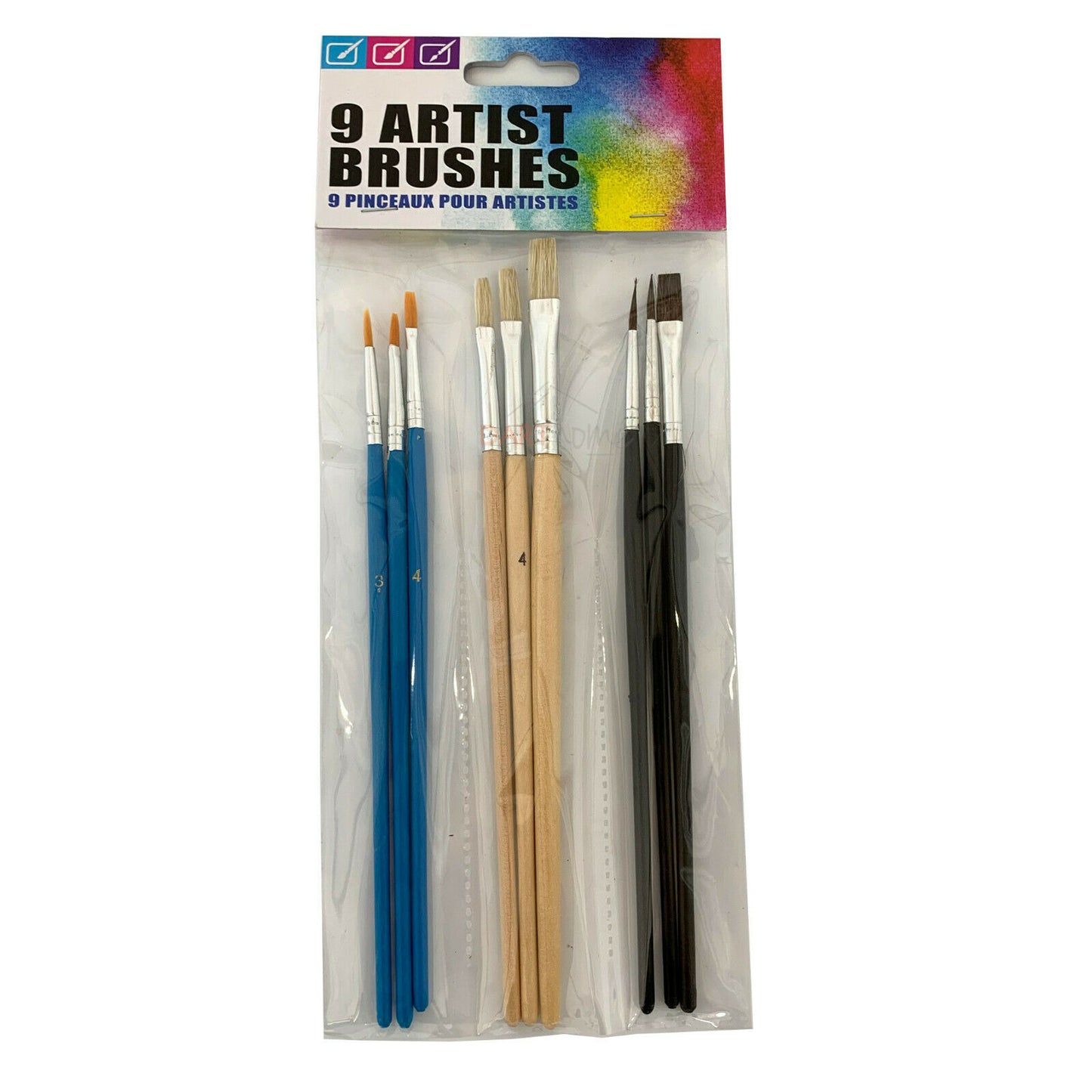 Pack Of 9 Wooden Paint Brushes