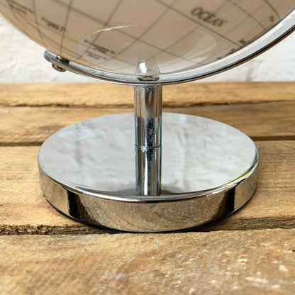 Rotating Globe Ornament - Silver And White