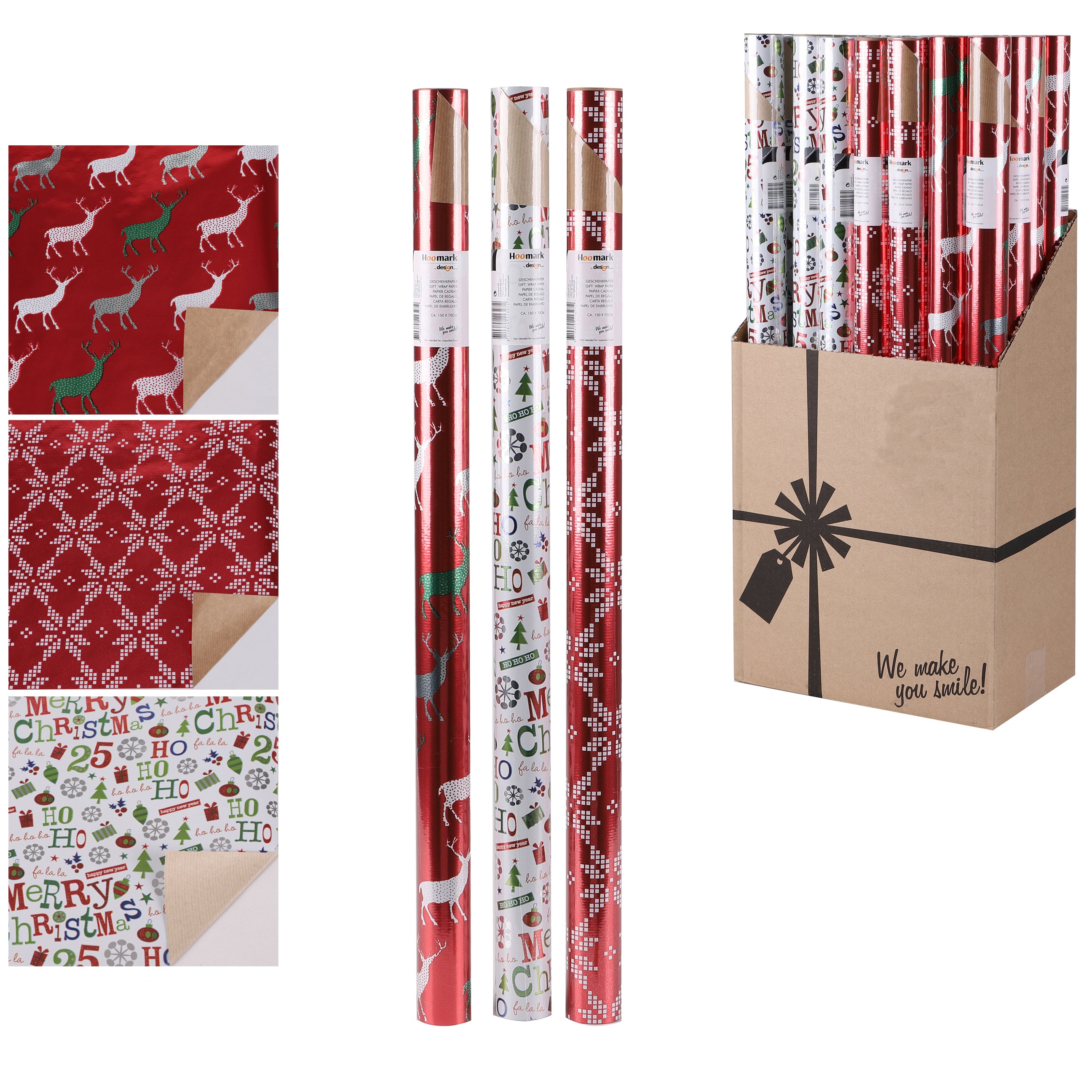 3x Red Christmas Gift Wrapping Paper 150x70cm