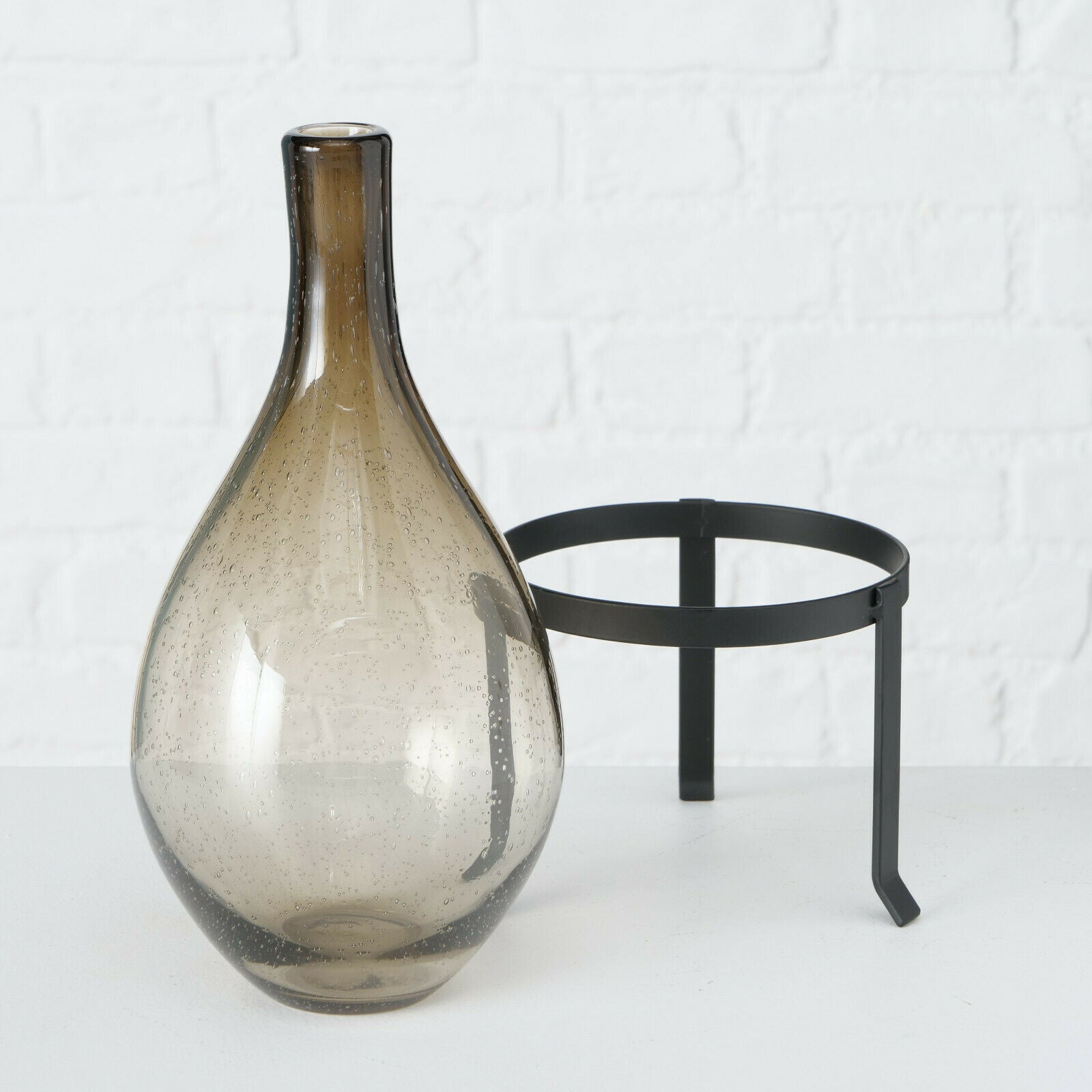 Bubbly Glass Vase With Metal Stand