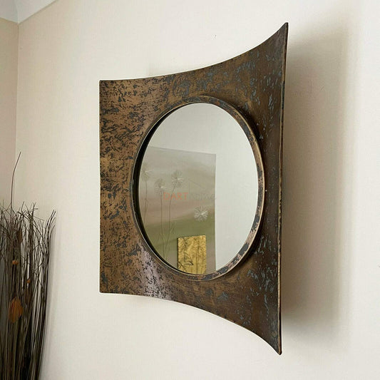 Industrial Gold Curved Wall Mirror 40cm