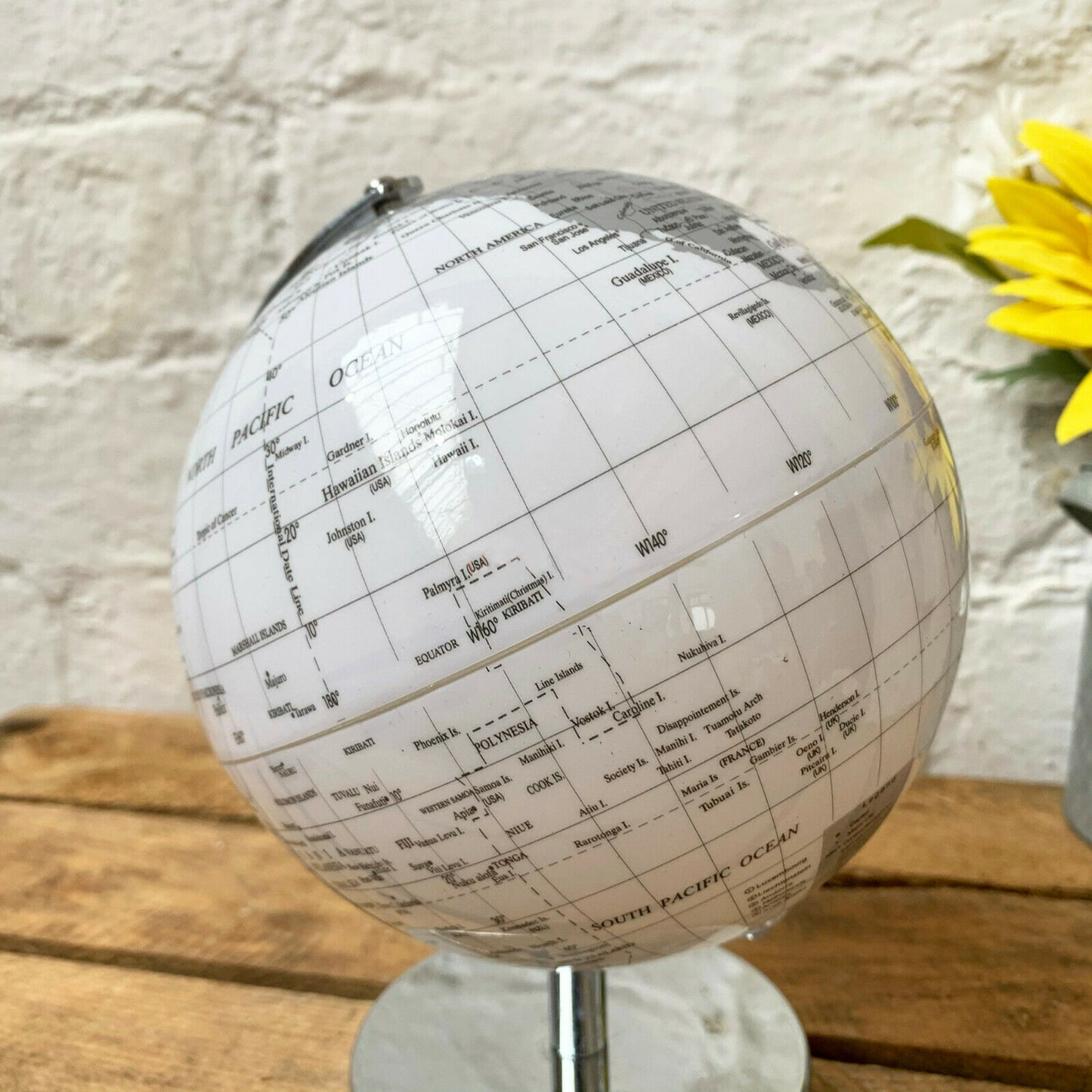 Rotating Globe Ornament - Silver And White