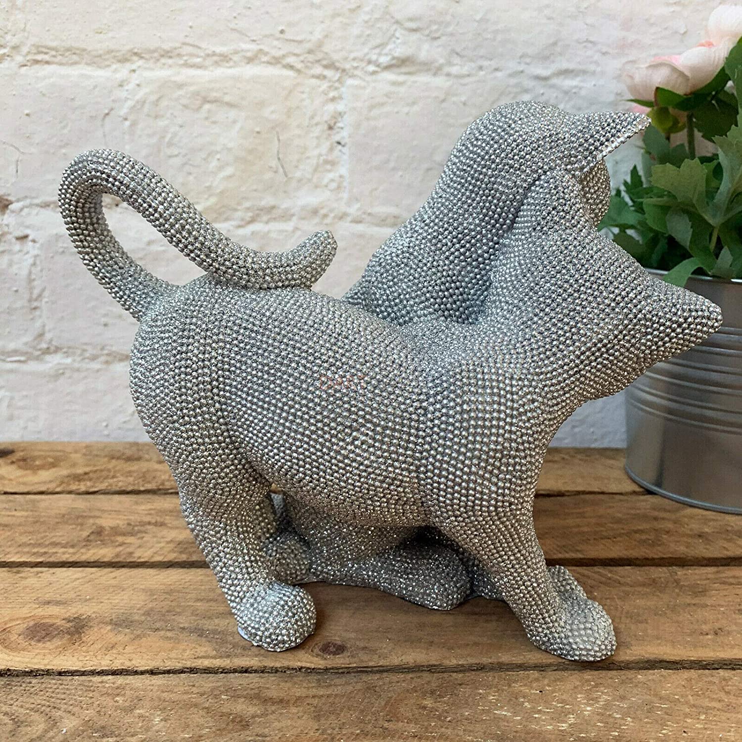 Silver Glitter Cat Couple Ornament