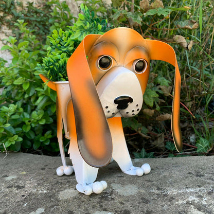 Metal Wobbly Beagle Dog Planter