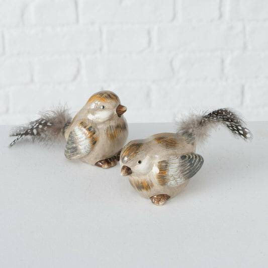 Set Of 2 Ceramic Winter Robin Figurines