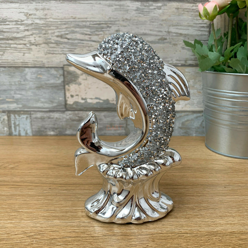 Silver Crystal Dolphin Figurine