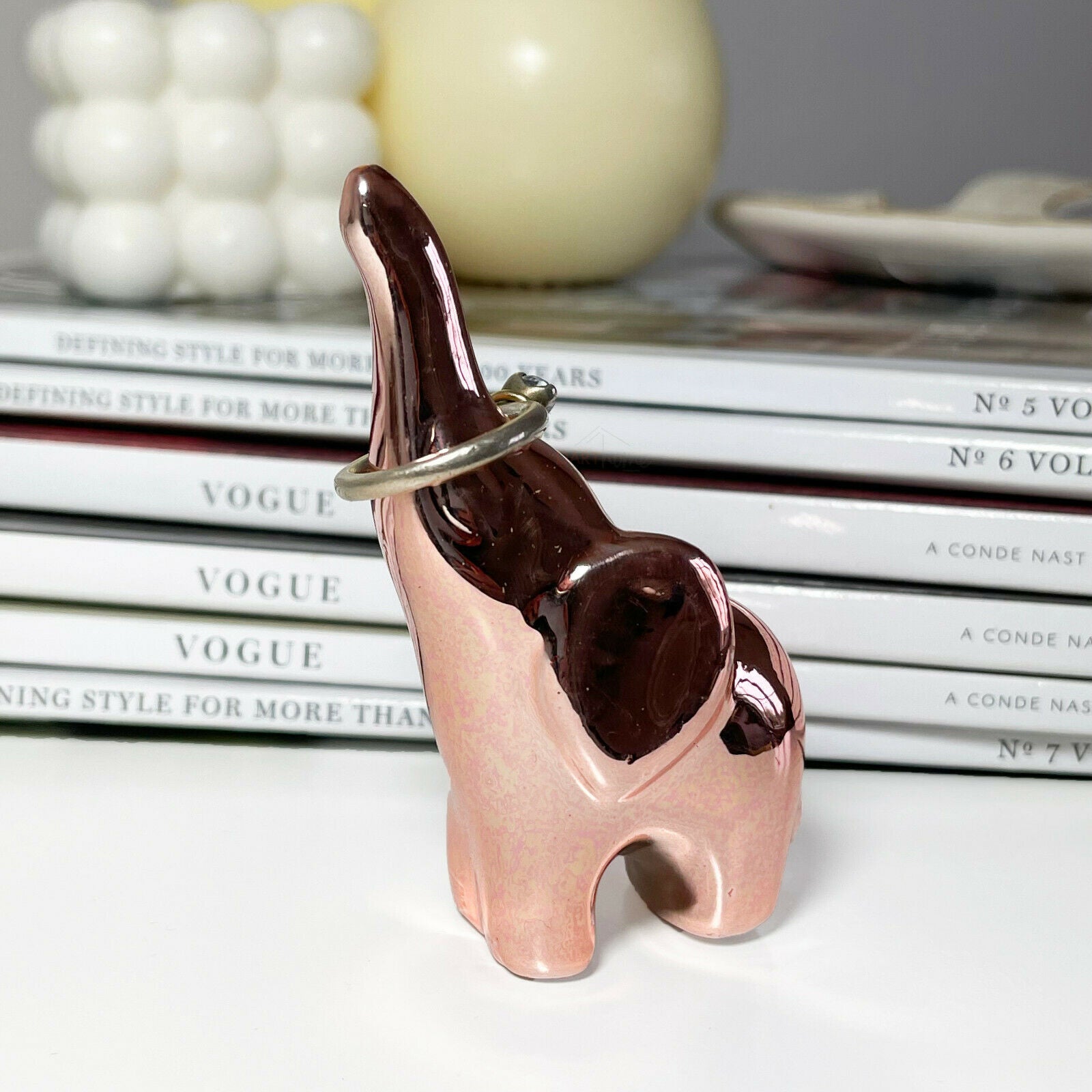 Copper Effect Ceramic Elephant Ring Jewellery Holder 9cm