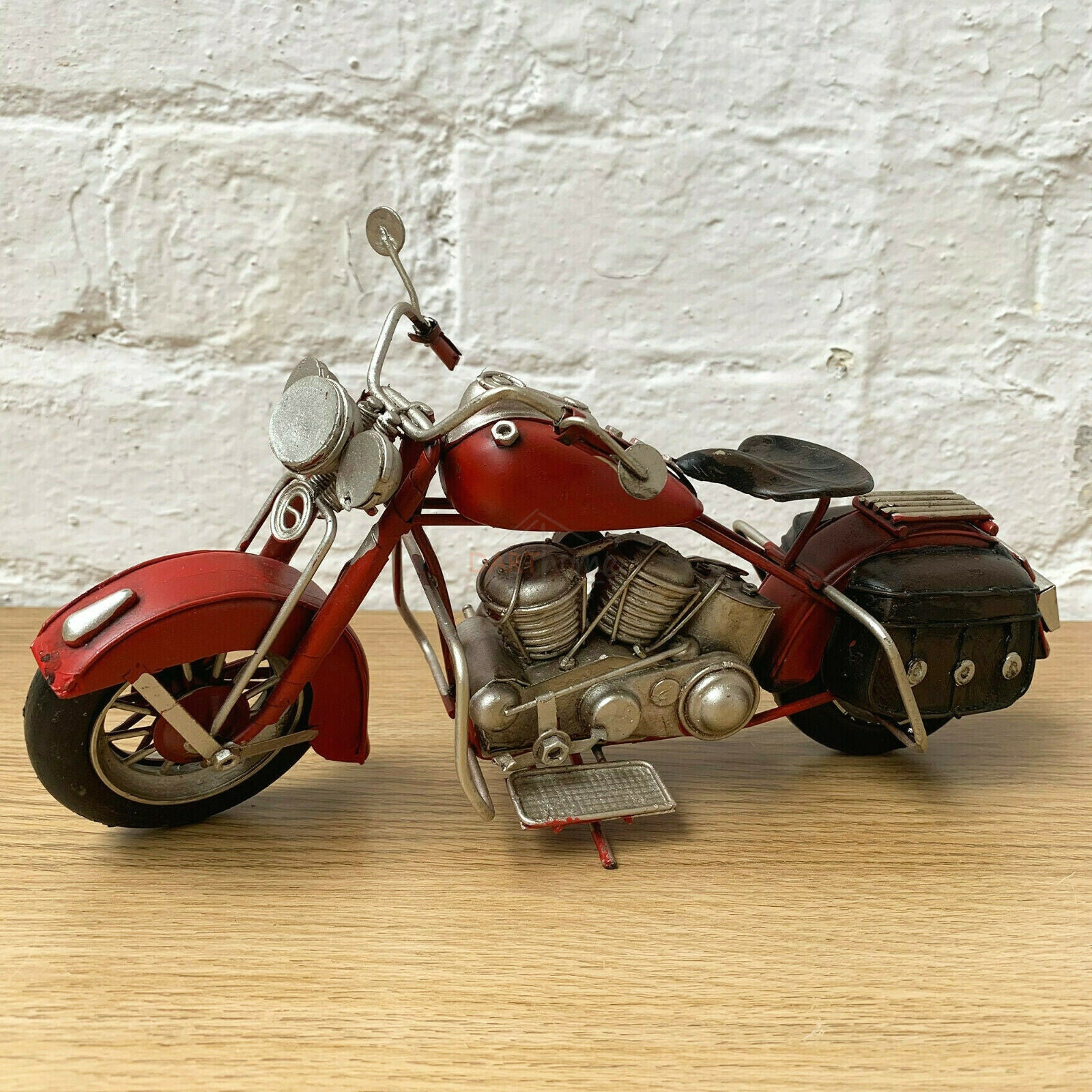 Red Metal Chopper Motorbike Home Ornament 28cm