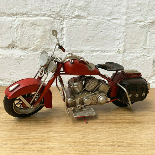 Red Metal Chopper Motorbike Home Ornament 28cm