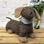 Tartan Brown Sausage Dog Doorstop