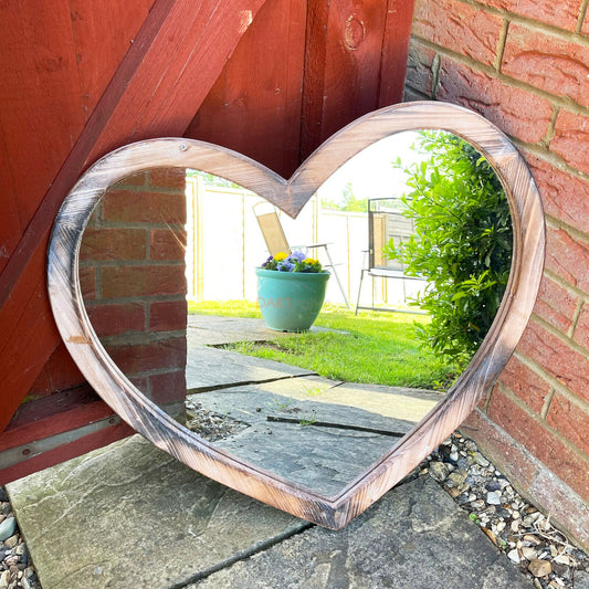 Wooden Love Heart Garden Mirror