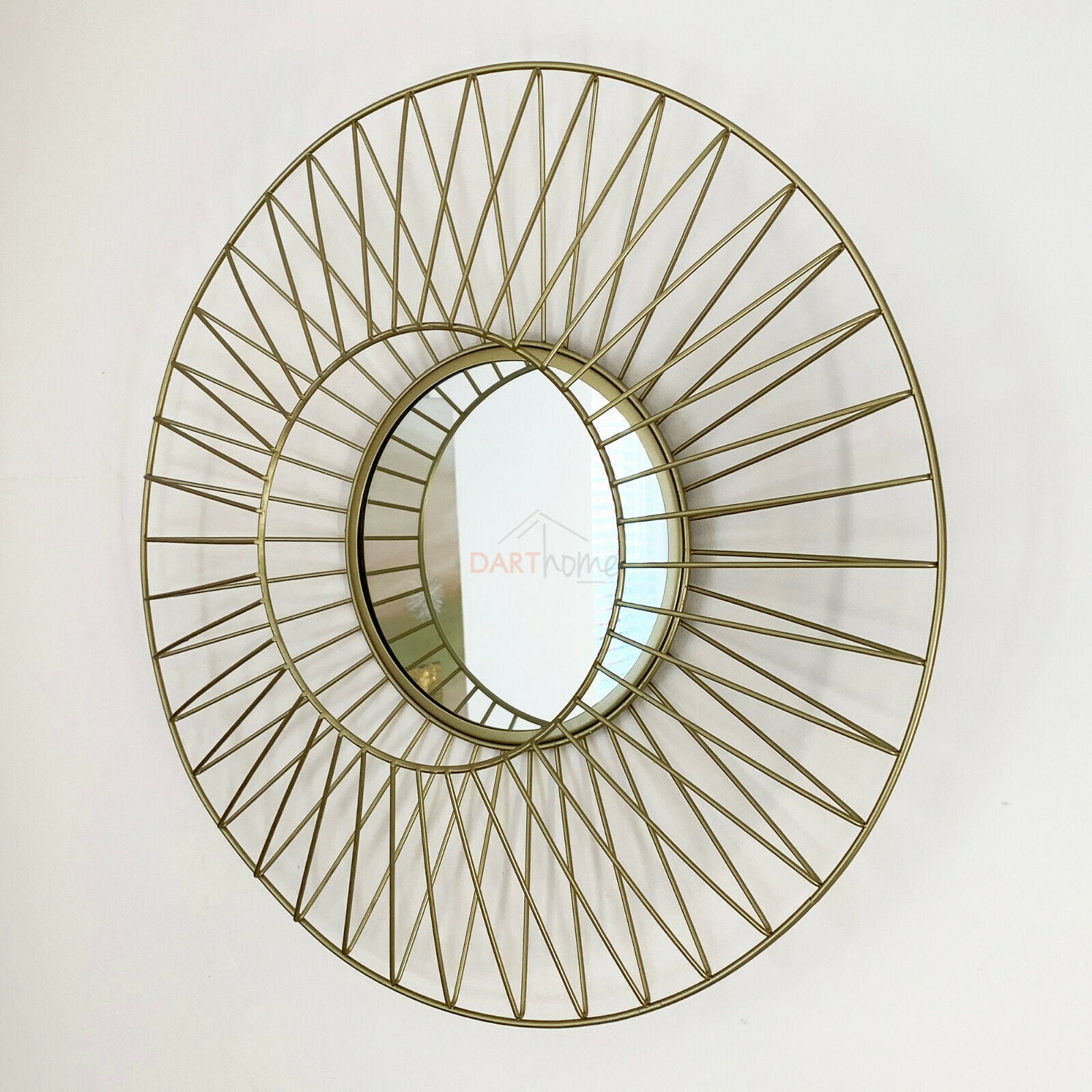 Golddraht-Wandspiegel mit Metallkäfig