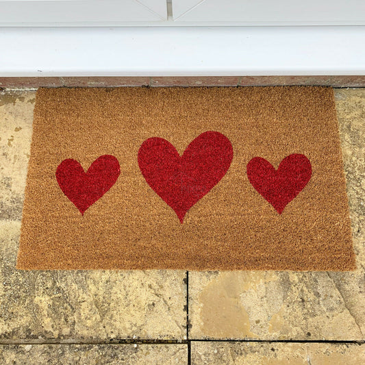 Red Love Heart Coir Doormat