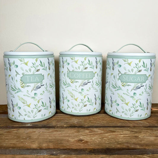 S/3 Olive Grove Tea Coffee Sugar Kitchen Storage Jars