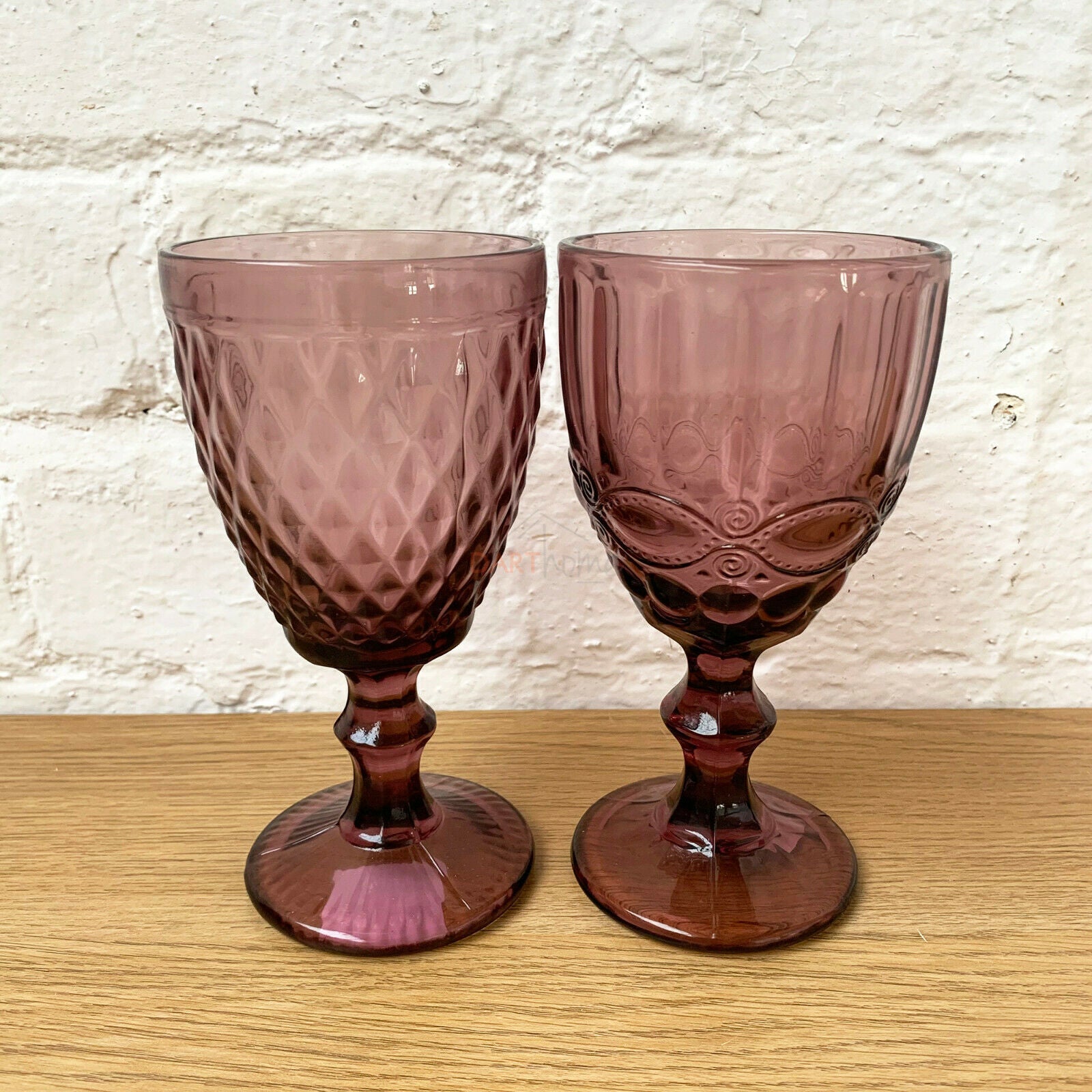 Embossed Pink Wine Glasses Set Of 2