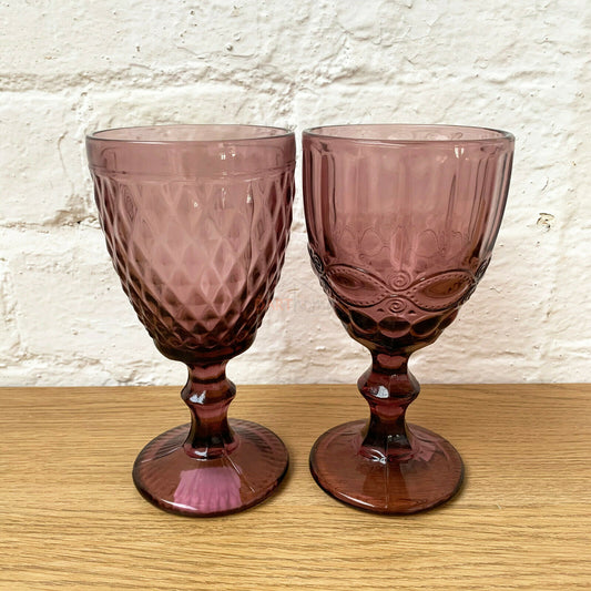 Embossed Pink Wine Glasses Set Of 2