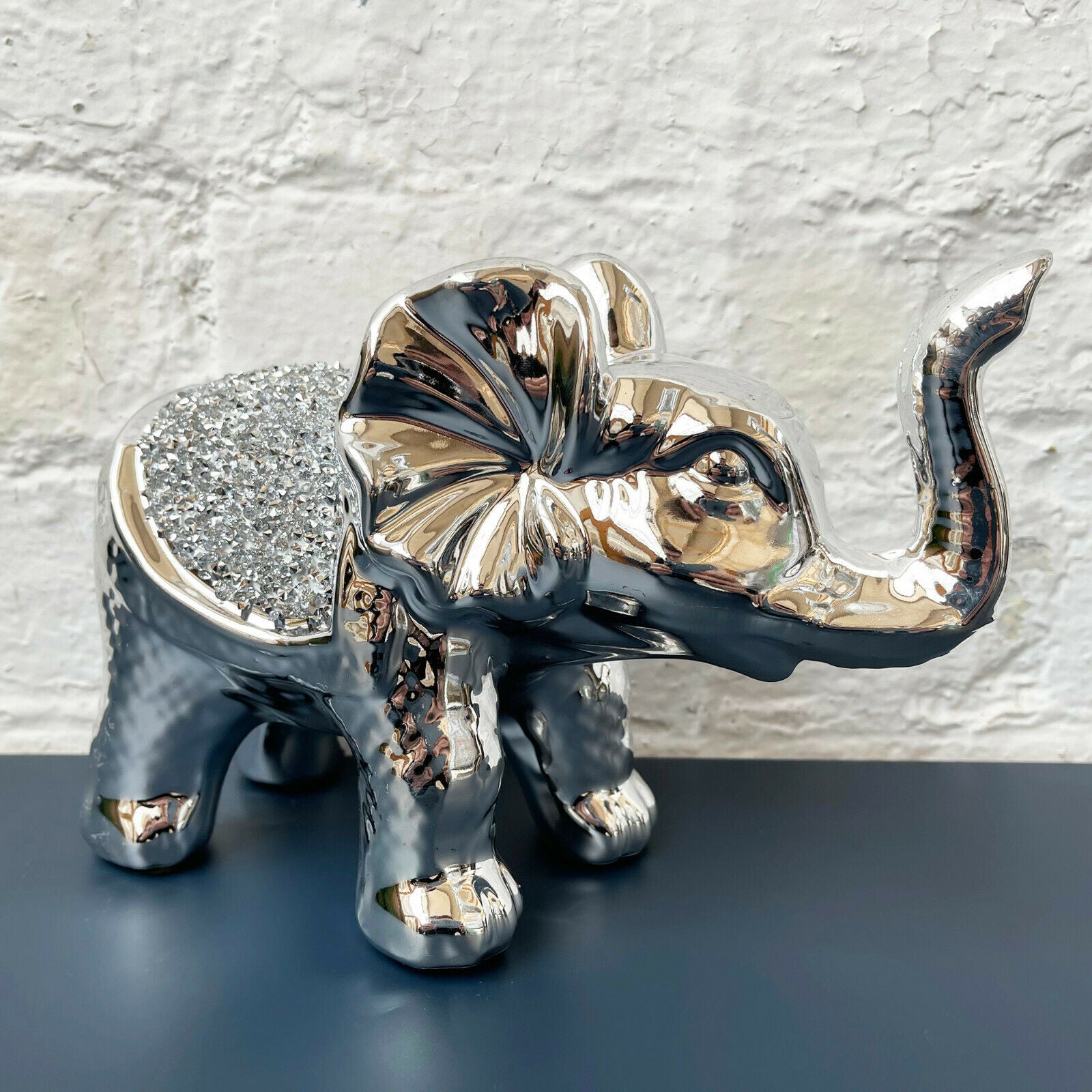 Silver Diamante Elephant Ornament