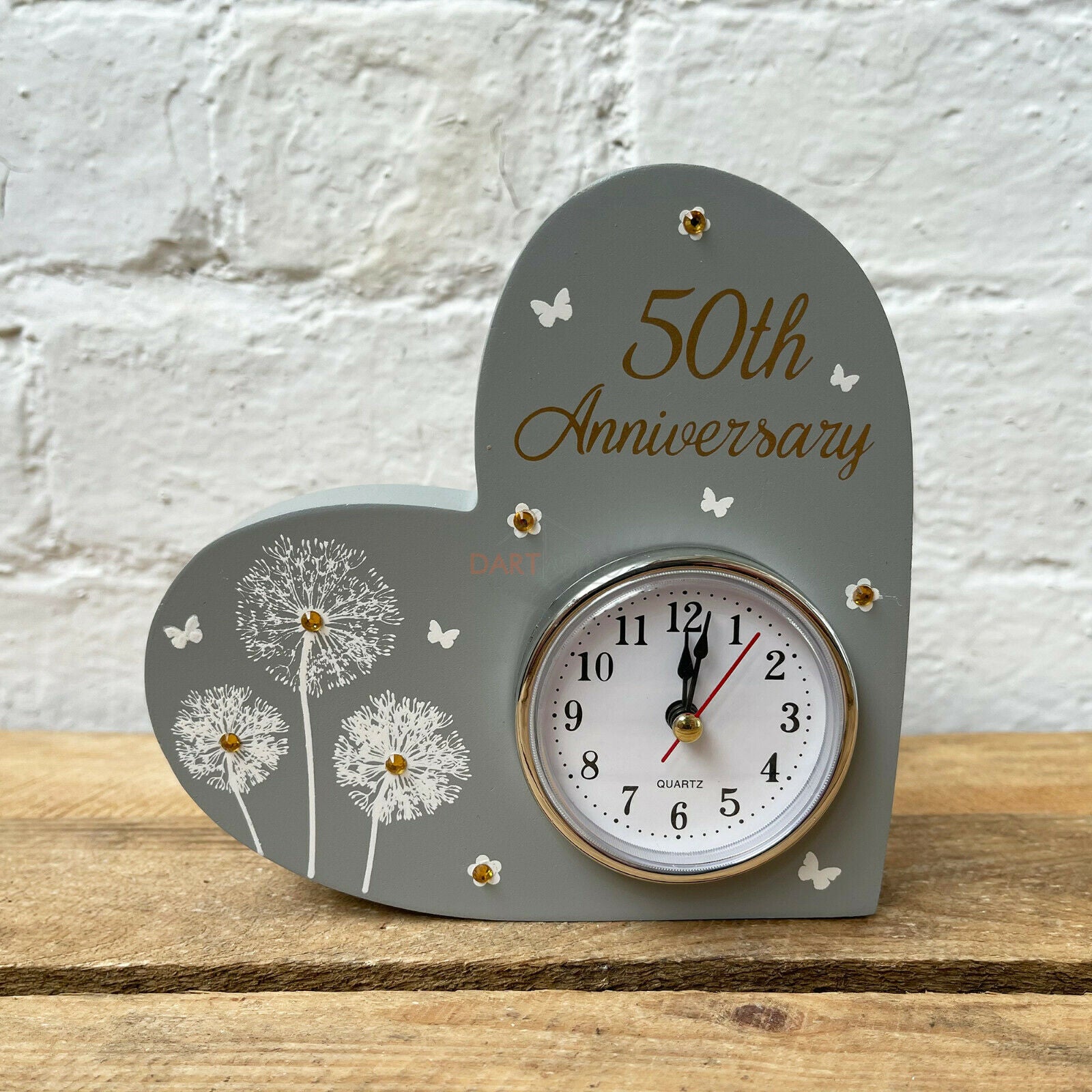 50th Golden Wedding Anniversary Love Heart Clock
