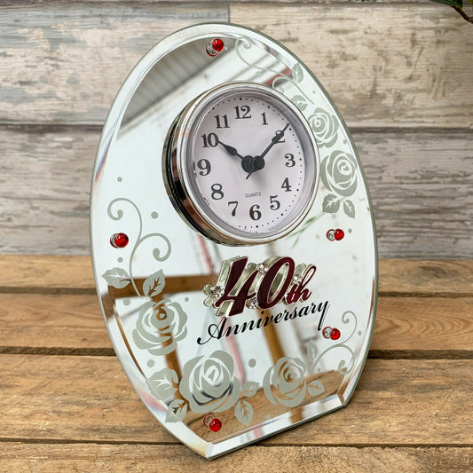 40th Ruby Wedding Anniversary Mirror Clock 16cm