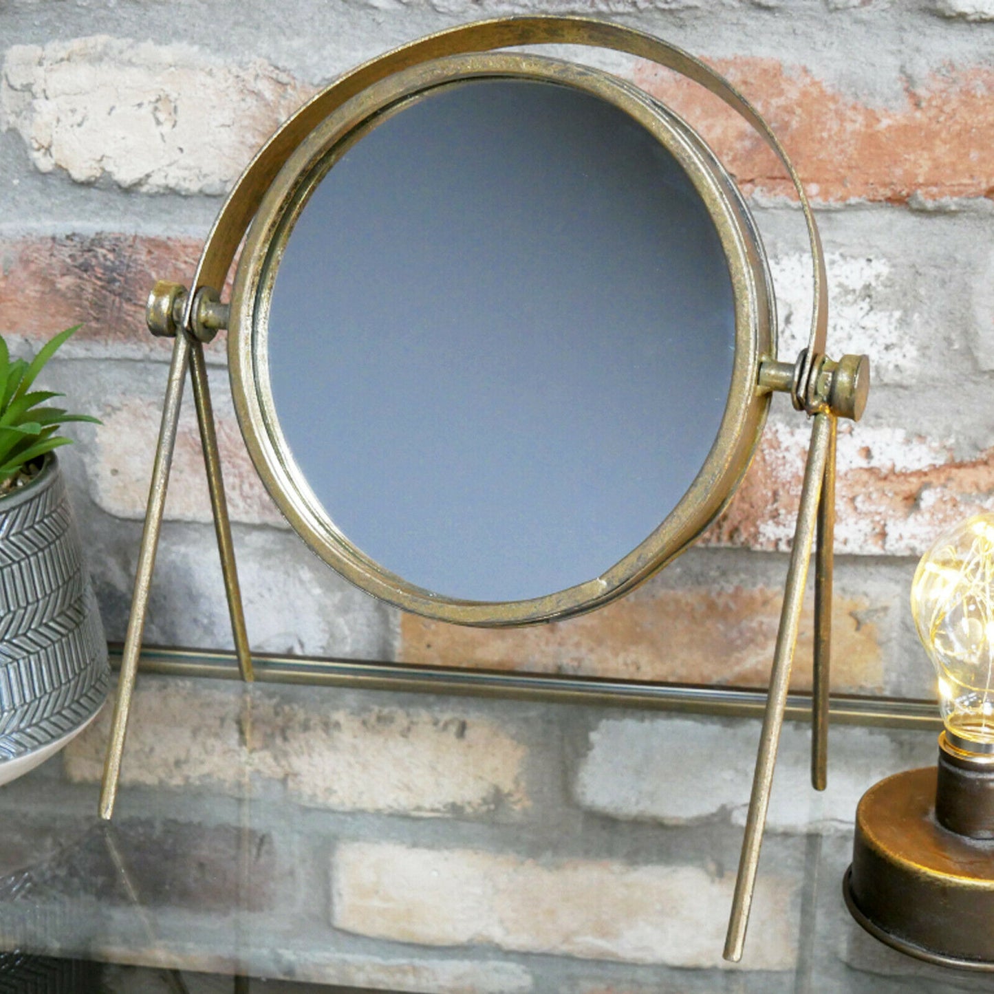 Round Distressed Gold Cheval Mirror