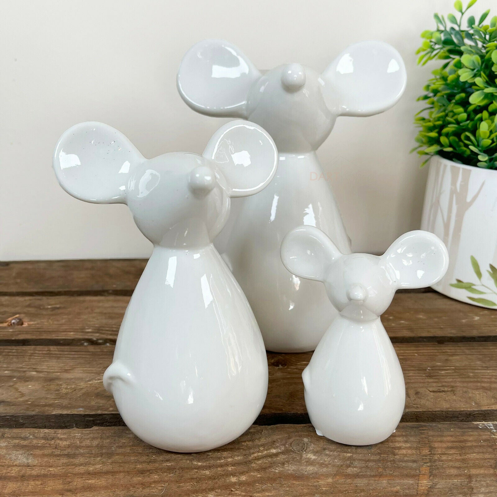 Set Of 3 Ceramic White Mouse Family Christmas Ornaments