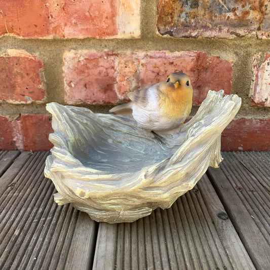 Resin Robin On Tree Trunk Chunk Bird Feeder