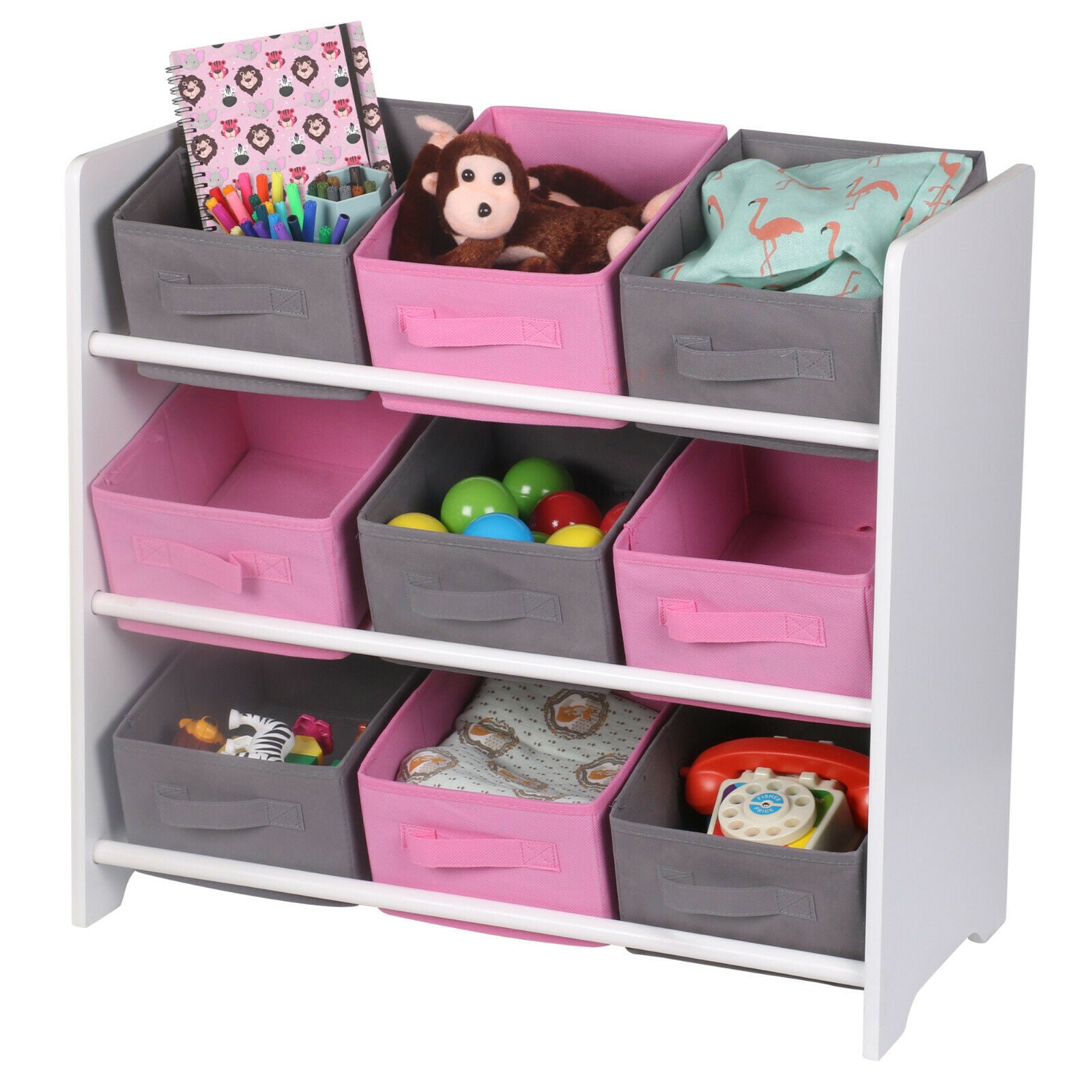 Childrens Pink 9 Open Drawer Storage Unit