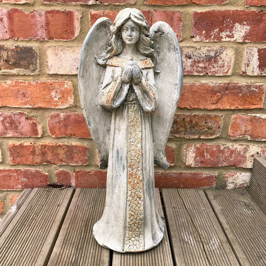 Resin Tall Angel Fairy Holding Dove Bird Garden Statue 47cm