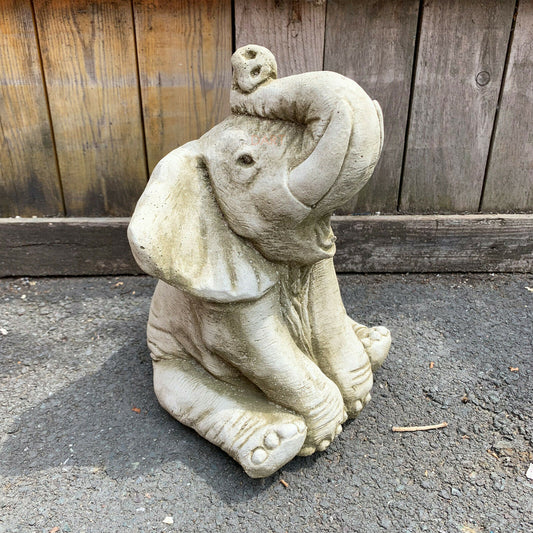 Stone African Elephant Trunk Up Garden Sculpture 6kg