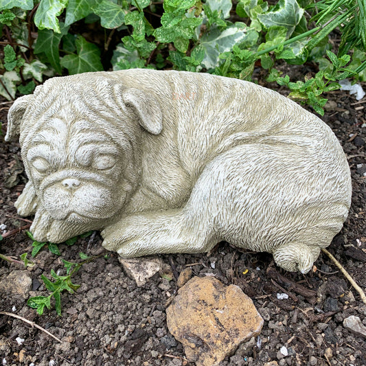 Stone Lying Pug Sculpture