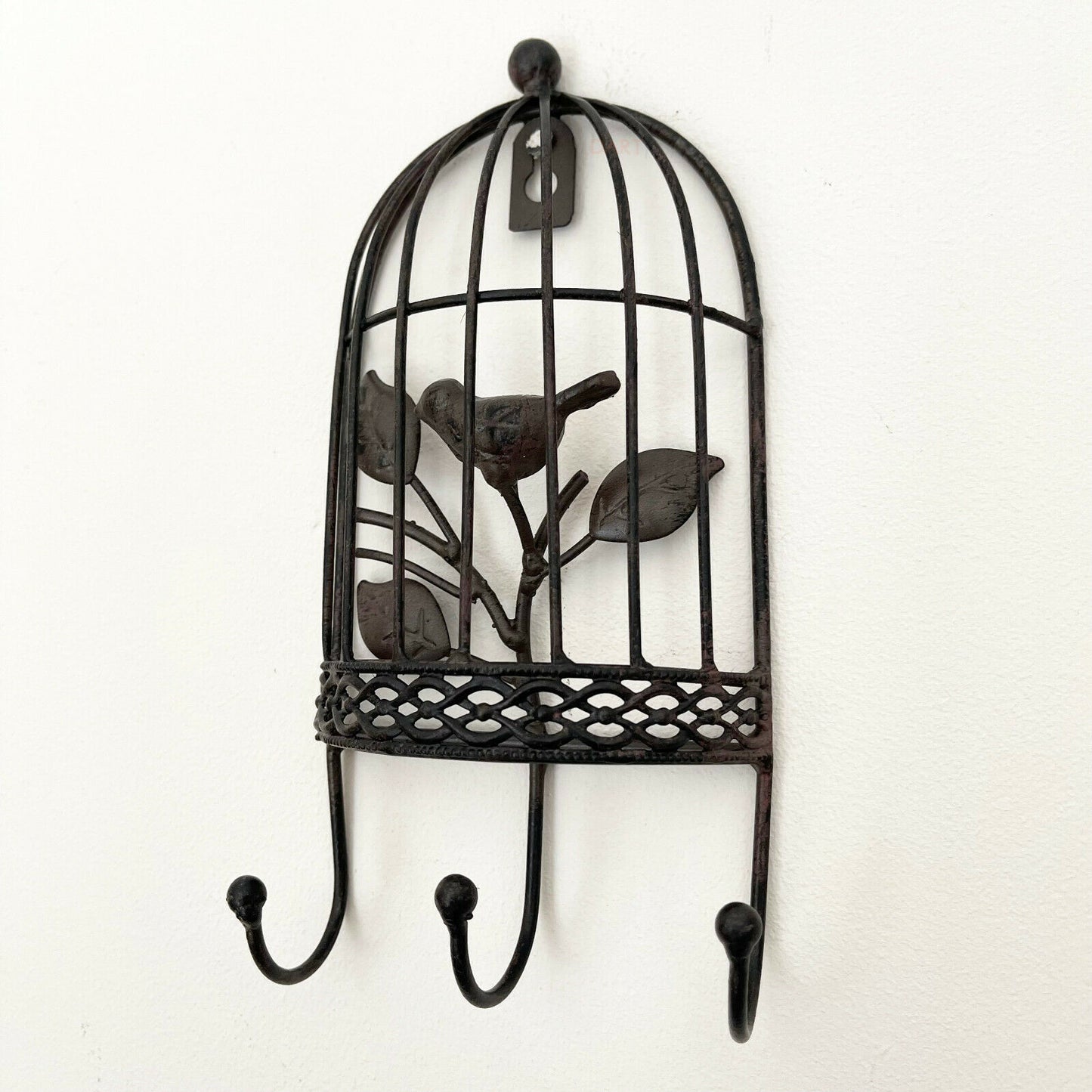 Cast Iron Bird Cage Triple Wall Coat Hooks 25cm CLEARANCE